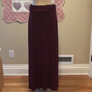 J Crew maroon and navy striped maxi skirt